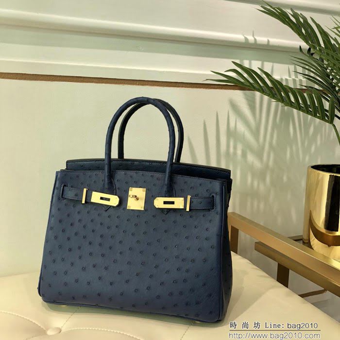 HERMES愛馬仕 鉑金包 Birkin 30 南非原產KK級鴕鳥皮 頂級工藝 手縫蠟線 時尚手提肩背包  Ama1416
